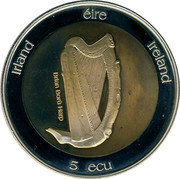Ireland 5 ECU Bodroig St. Patrick 1995 Proof X# 35 IRLAND ÉIRE IRELAND 5 ECU coin obverse Ireland 5 ECU Bodroig St. Patrick 1995 Proof X# 35 IRLAND ÉIRE IRELAND 5 ECU coin obverse