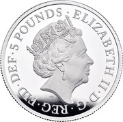 UK 5 Pounds 5th portrait - Una & The Lion 2019 Proof ELIZABETH II∙D∙G∙REG∙FID∙DEF∙5 POUNDS∙ J.C coin obverse UK 5 Pounds 5th portrait - Una & The Lion 2019 Proof ELIZABETH II∙D∙G∙REG∙FID∙DEF∙5 POUNDS∙ J.C coin obverse