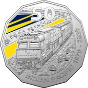 Australia 50 Cents 50th Anniversary of the Indian Pacific 2020 50 NR 27 INDIAN PACIFIC INDIAN PACIFIC 1970-2020 coin reverse Australia 50 Cents 50th Anniversary of the Indian Pacific 2020 50 NR 27 INDIAN PACIFIC INDIAN PACIFIC 1970-2020 coin reverse