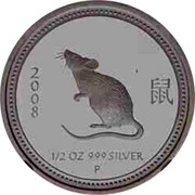 Australia 50 Cents Year of the Mouse 2008 P Proof 2008 1/2 OZ 999 SILVER P coin reverse Australia 50 Cents Year of the Mouse 2008 P Proof 2008 1/2 OZ 999 SILVER P coin reverse