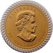 Canada 50 Dollars An Era of Triumph 25th Anniversary 2004 ELIZABETH II 50 DOLLARS 2004 coin obverse Canada 50 Dollars An Era of Triumph 25th Anniversary 2004 ELIZABETH II 50 DOLLARS 2004 coin obverse