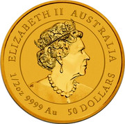 Australia 50 Dollars Year of the Mouse 2020 P ELIZABETH II • AUSTRALIA • 50 DOLLARS • 1/2 OZ 9999 AU coin obverse Australia 50 Dollars Year of the Mouse 2020 P ELIZABETH II • AUSTRALIA • 50 DOLLARS • 1/2 OZ 9999 AU coin obverse