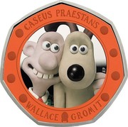 UK 50 Pence 30th anniversary of Wallace and Gromit (Colored) 2019 Proof CASEUS PRAESTANS NP WALLACE GROMIT coin reverse
