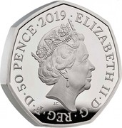UK 50 Pence Snowman (Colored) 2019 Proof ∙ELIZABETH II∙D∙G∙REG∙F∙D∙50 PENCE∙2019 J.C coin obverse