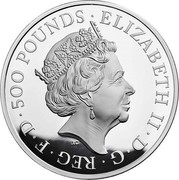 UK 500 Pounds Year Of The Pig 2019 Proof ELIZABETH II D G REG F D 500 POUNDS coin obverse UK 500 Pounds Year Of The Pig 2019 Proof ELIZABETH II D G REG F D 500 POUNDS coin obverse