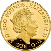 UK 500 Pounds Year of the Pig 2019 Proof ELIZABETH II D G REG F D 500 POUNDS coin obverse UK 500 Pounds Year of the Pig 2019 Proof ELIZABETH II D G REG F D 500 POUNDS coin obverse