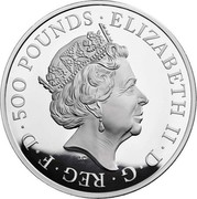 UK 500 Pounds Year of the Rat 2020 ELIZABETH II D G REG F D 500 POUNDS coin obverse UK 500 Pounds Year of the Rat 2020 ELIZABETH II D G REG F D 500 POUNDS coin obverse