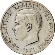 Greece Drachma National Revolution. Regime of the Colonels 1971 KM# 98 ΚΩΝΣΤΑΝΤΙΝΟΣ ΒΑΣΙΛΕΥΣ ΤΩΝ ΕΛΛΗΝΩΝ coin obverse Greece Drachma National Revolution. Regime of the Colonels 1971 KM# 98 ΚΩΝΣΤΑΝΤΙΝΟΣ ΒΑΣΙΛΕΥΣ ΤΩΝ ΕΛΛΗΝΩΝ coin obverse