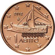 Greece Euro Cent Ancient Athenian Trireme 2012 KM# 181 1 ΛΕΠΤΟ 2008 coin obverse Greece Euro Cent Ancient Athenian Trireme 2012 KM# 181 1 ΛΕΠΤΟ 2008 coin obverse