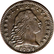 USA Half Dime Pattern 1794 15) Reeded edge LIBERTY 1794 coin obverse USA Half Dime Pattern 1794 15) Reeded edge LIBERTY 1794 coin obverse