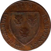 UK Halfpenny Shropshire - Shrewsbury Bishop Blaze 1793  SHREWSBURY HALFPENNY 1793 coin obverse