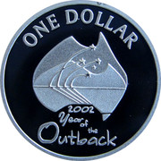 Australia One Dollar (Year of the Outback) KM# 600.1a ONE DOLLAR 2002 YEAR OF THE OUTBACK coin reverse Australia One Dollar (Year of the Outback) KM# 600.1a ONE DOLLAR 2002 YEAR OF THE OUTBACK coin reverse