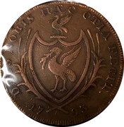 UK 1/2 Penny Liverpool - Bishop Blaize 1793  DEUS NOBIS HÆC OTIA FECIT 17 93 coin obverse UK 1/2 Penny Liverpool - Bishop Blaize 1793  DEUS NOBIS HÆC OTIA FECIT 17 93 coin obverse