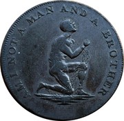 UK 1/2 Penny Slave ND (1787-1797)  AM I NOT A MAN AND A BROTHER coin obverse UK 1/2 Penny Slave ND (1787-1797)  AM I NOT A MAN AND A BROTHER coin obverse