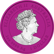Australia 1 Dollar Space Pink Kookaburra 30th Anniversary 2020 ELIZABETH II AUSTRALIA 1 OZ 9999 AG 1 DOLLAR coin obverse Australia 1 Dollar Space Pink Kookaburra 30th Anniversary 2020 ELIZABETH II AUSTRALIA 1 OZ 9999 AG 1 DOLLAR coin obverse
