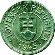 Slovakia 1 Ks Zink Trial Strike 1945  SLOVENSKÁ REPUBLIKA : 1945 : coin obverse Slovakia 1 Ks Zink Trial Strike 1945  SLOVENSKÁ REPUBLIKA : 1945 : coin obverse