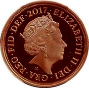 UK 1 Sovereign 200 years of the modern Sovereign. Piedfort 2017 Proof ELIZABETH II·DEI·GRA·REG·FID·DEF·2017· J.C coin obverse