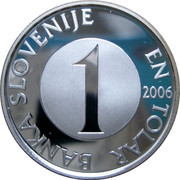Slovenia 1 Tolar 10 years of Slovenian tolar 2006 Proof BANKA SLOVENIJE EN TOLAR 1 2006 coin obverse Slovenia 1 Tolar 10 years of Slovenian tolar 2006 Proof BANKA SLOVENIJE EN TOLAR 1 2006 coin obverse