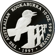 Australia 10 Dollars The Australian Kookaburra 1997 Proof KM# 351a 10 OZ 999 SILVER THE AUSTRALIAN KOOKABURRA coin reverse Australia 10 Dollars The Australian Kookaburra 1997 Proof KM# 351a 10 OZ 999 SILVER THE AUSTRALIAN KOOKABURRA coin reverse