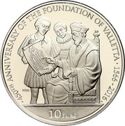 Malta 10 Euro 450th anniversary of the foundation of Valletta 2016 Proof 450TH ANNIVERSARY OF THE FOUNDATION OF VALLETTA 1566 2016 10 EURO coin reverse