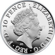 UK 10 Pence Britannia in profile 2015 Proof ELIZABETH II D G REG F D 10 PENCE coin obverse UK 10 Pence Britannia in profile 2015 Proof ELIZABETH II D G REG F D 10 PENCE coin obverse