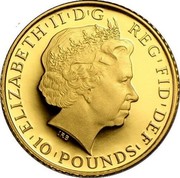UK 10 Pounds Britannia 2014 Proof ELIZABETH II D G REG F D DEF 10 POUNDS coin obverse UK 10 Pounds Britannia 2014 Proof ELIZABETH II D G REG F D DEF 10 POUNDS coin obverse