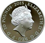 UK 10 Pounds World War I 2015 Proof KM# 1353 ELIZABETH II D G REG F D 2015 coin obverse UK 10 Pounds World War I 2015 Proof KM# 1353 ELIZABETH II D G REG F D 2015 coin obverse