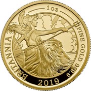 UK 100 Pounds The Britannia 2019 Proof BRITANIA 1 OZ FINE GOLD 999.9 2019 coin reverse UK 100 Pounds The Britannia 2019 Proof BRITANIA 1 OZ FINE GOLD 999.9 2019 coin reverse