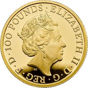 UK 100 Pounds The White Horse of Hanover 2020 Proof ELIZABETH II D G REG F D 100 POUNDS coin obverse UK 100 Pounds The White Horse of Hanover 2020 Proof ELIZABETH II D G REG F D 100 POUNDS coin obverse