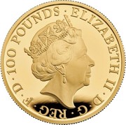 UK 100 Pounds The White Lion of Mortimer 2020 Proof ELIZABETH II D G REG F D 100 POUNDS coin obverse UK 100 Pounds The White Lion of Mortimer 2020 Proof ELIZABETH II D G REG F D 100 POUNDS coin obverse