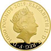 UK 1000 Pounds 200th anniversary of the birth of Queen Victoria and Prince Albert 2019 Proof ELIZABETH II D G REG F D 1000 POUNDS 2019 J.C coin obverse UK 1000 Pounds 200th anniversary of the birth of Queen Victoria and Prince Albert 2019 Proof ELIZABETH II D G REG F D 1000 POUNDS 2019 J.C coin obverse