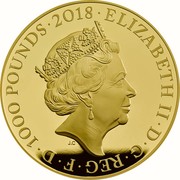UK 1000 Pounds Armistice - The Guns Fall Silent 2018 Proof ELIZABETH II D G REG F D 1000 POUNDS 2018 J.C coin obverse UK 1000 Pounds Armistice - The Guns Fall Silent 2018 Proof ELIZABETH II D G REG F D 1000 POUNDS 2018 J.C coin obverse