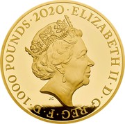 UK 1000 Pounds Elton John 2020 Proof ELIZABETH II D G REG F D 1000 POUNDS 2020 J.C coin obverse UK 1000 Pounds Elton John 2020 Proof ELIZABETH II D G REG F D 1000 POUNDS 2020 J.C coin obverse