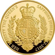 UK 1000 Pounds Sapphire Jubilee 2017 Proof HER MAJESTY THE QUEEN'S SAPPHIRE JUBILEE 1952-2017 GKC 65 coin reverse UK 1000 Pounds Sapphire Jubilee 2017 Proof HER MAJESTY THE QUEEN'S SAPPHIRE JUBILEE 1952-2017 GKC 65 coin reverse