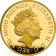 UK 1000 Pounds Yale of Beaufort 2019 Proof ELIZABETH II D G REG F D 1000 POUNDS J.C coin obverse UK 1000 Pounds Yale of Beaufort 2019 Proof ELIZABETH II D G REG F D 1000 POUNDS J.C coin obverse