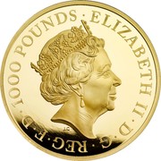 UK 1000 Pounds Year of the Rooster 2017 Proof ELIZABETH II D G REG F D 1000 POUNDS J.C coin obverse