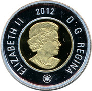 Canada 2 Dollars Polar Bear Toonie 2012 Proof KM# 837 ELIZABETH II D G REGINA 2012 coin obverse Canada 2 Dollars Polar Bear Toonie 2012 Proof KM# 837 ELIZABETH II D G REGINA 2012 coin obverse