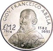 Malta 2 Pounds (Francesco Abela) KM# 24 GIOV.FRANCESCO ABELA £M2 1582-1655 1974 coin reverse Malta 2 Pounds (Francesco Abela) KM# 24 GIOV.FRANCESCO ABELA £M2 1582-1655 1974 coin reverse