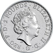 UK 2 Pounds (The Britannia) 2 POUNDS ELIZABETH II D G REG F D coin obverse UK 2 Pounds (The Britannia) 2 POUNDS ELIZABETH II D G REG F D coin obverse