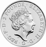 UK 2 Pounds Year of the Monkey 2016 Proof 2 POUNDS ELIZABETH II D G REG F D J.C coin obverse UK 2 Pounds Year of the Monkey 2016 Proof 2 POUNDS ELIZABETH II D G REG F D J.C coin obverse