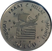 Greece 20 ECU Alexander the Great 1993 BU X# 33 20 ECU ΕΛΛΑΣ HELLAS ΕΨΡΩΠΗ EUROPA coin obverse Greece 20 ECU Alexander the Great 1993 BU X# 33 20 ECU ΕΛΛΑΣ HELLAS ΕΨΡΩΠΗ EUROPA coin obverse