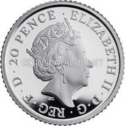 UK 20 Pence Britannia 2014 Proof ELIZABETH II D G REG F D 20 PENCE coin obverse