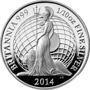 UK 20 Pence Britannia 2014 Proof BRITANNIA 999 1/10 OZ FINE SILVER 2014 coin reverse