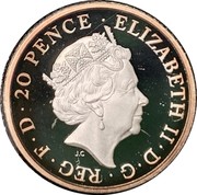 UK 20 Pence Britannia in profile 2015 Proof ELIZABETH II D G REG F D 20 PENCE coin obverse UK 20 Pence Britannia in profile 2015 Proof ELIZABETH II D G REG F D 20 PENCE coin obverse