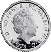 UK 20 Pence Britannia The Spirit of a Nation 2020 Proof ELIZABETH II D G REG F D 20 PENCE coin obverse UK 20 Pence Britannia The Spirit of a Nation 2020 Proof ELIZABETH II D G REG F D 20 PENCE coin obverse