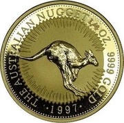 Australia 25 Dollars Kangaroo jumping 1997 UNC KM# 340 THE AUSTRALIAN NUGGET 1/4 OZ. 9999 GOLD 1997 coin reverse