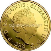 UK 25 Pounds Britannia 2014 ELIZABETH II D G REG F D 25 POUNDS coin obverse UK 25 Pounds Britannia 2014 ELIZABETH II D G REG F D 25 POUNDS coin obverse