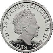 UK 25 Pounds Britannia The Spirit of a Nation 2020 Proof ELIZABETH II D G REG F D 25 POUNDS coin obverse UK 25 Pounds Britannia The Spirit of a Nation 2020 Proof ELIZABETH II D G REG F D 25 POUNDS coin obverse