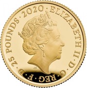 UK 25 Pounds Elton John 2020 Proof ELIZABETH II D G REG F D 25 POUNDS 2020 JC coin obverse UK 25 Pounds Elton John 2020 Proof ELIZABETH II D G REG F D 25 POUNDS 2020 JC coin obverse