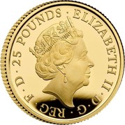 UK 25 Pounds The White Horse of Hanover 2020 Proof ELIZABETH II D G REG F D 25 POUNDS coin obverse UK 25 Pounds The White Horse of Hanover 2020 Proof ELIZABETH II D G REG F D 25 POUNDS coin obverse